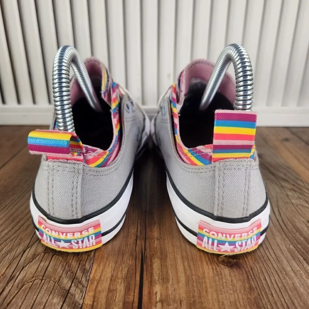 Converse CTAS Junior Sz 5 Gray Rainbow Layered Double Tongue Canvas Skate Shoes